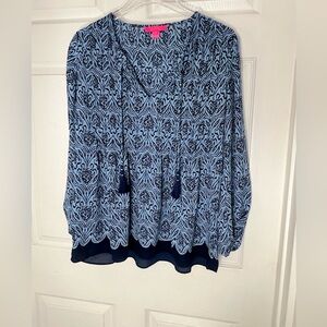Lillly Pulitzer Pullover Scoop Neck Blouse Tassel Top Sz S